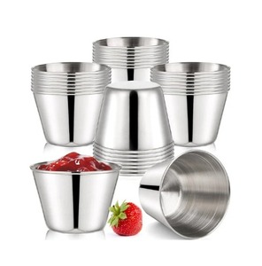 Taza de salsa de inmersión de acero inoxidable con logotipo personalizado, tazas y platillos de té, cucharón de metal y acero, cuenco de salsa metálico - Product Image 1