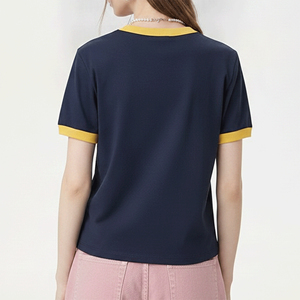 Camiseta de Mujer Ligera de Alta Calidad, Estilo Hip Hop, Corte Ajustado, Cuello en Contraste, Cómoda y Transpirable para el Verano - Product Image 6