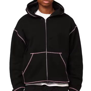 Sudadera con capucha y cremallera completa frontal con logo personalizado, 100% algodón, transpirable, de secado rápido, para invierno, corte regular - Product Image 3