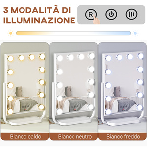 HOMCOM Espejo de Maquillaje Iluminado Inclinable con 12 Luces LED y Brillo Ajustable, 32,8 Lx11 x 47,4 cm - Product Image 6