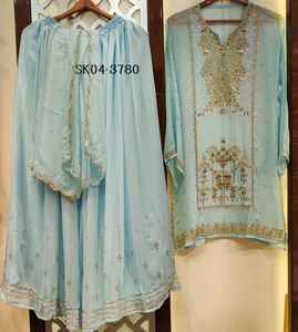 Trajes sin costuras de lino de diseñador moderno hechos a mano adultos niñas indio pakistaní Casual fiesta Festival desgaste vestido hecho a mano - Product Image 1