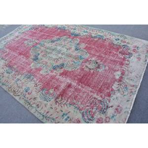 Alfombra turca Vintage rojo Beige 6,6X10 pies área grande diseño de retazos de lana para pasillo o dormitorio con respaldo de látex - Product Image 4