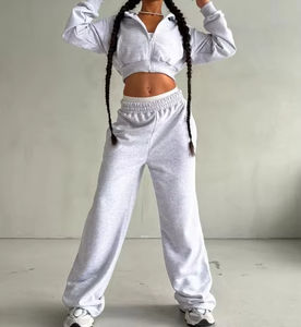 ชุดวอร์มสองชิ้นเสื้อเอวลอยแบบลำลองสำหรับผู้หญิงเสื้อผ้ามีฮู้ดแบบมีซิปออกแบบได้ตามต้องการ - Product Image 5