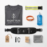 Kit de course nocturne personnalisé avec tee-shirt réfléchissant, brassard LED, pochette souple et ceinture de course