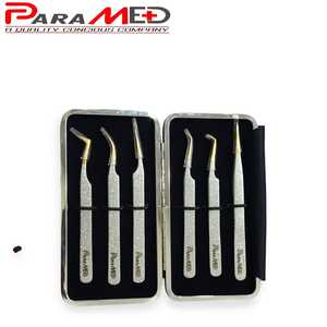 Pince à épiler professionnelle d'extension de cils en acier inoxydable emballage personnalisé avec des kits de pointe de fibre de conception et de revêtement incroyables - Product Image 3