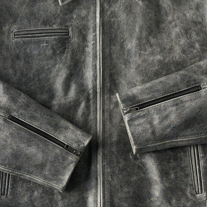 Chaqueta de lona de cuero gris para hombre totalmente personalizada de diseño premium con logotipo frontal Elegante ropa de invierno informal transpirable - Product Image 3