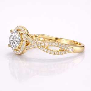 18K Gold <b>Ring</b> with Round Cut Moissanite Diamond Twisted Engagement Style - Product Image 3