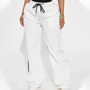 กางเกงคาร์โก้เอวสูงทรงขากว้างสำหรับผู้หญิง กางเกงลำลองมีกระเป๋าแฟชั่นพร้อมเชือกผูกปรับได้ที่ขา - Product Image 6