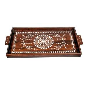 High Quality Modern Design Christmas Wooden <b>Serving</b> <b>Tray</b> with Mother of Pearl Inlay for Arabian <b>Parties</b> and Decorative Use - Product Image 5