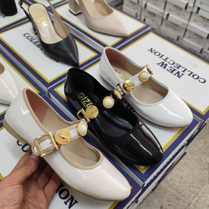 Chaussures ballerines classiques pour femmes, talon quotidien, cuir verni, pierre, sandales à talon court, 1 cm, 36-40, fabriqué en Turquie - Product Image 1