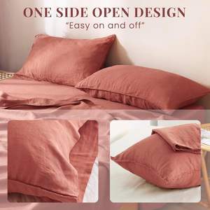 ベッドシーツセット100% フレンチリネン寝具セットフィットシートマッチ16インチマットレス4ピースクレイ - Product Image 4