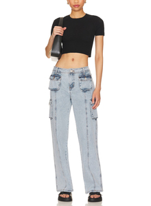 Pantalon cargo réglable et confortable pour femmes de haute qualité avec taille haute à bas prix pantalon en denim cargo pour femmes avec poches - Product Image 6