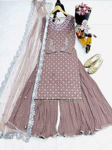 หรูหราออกใหม่ล่าสุดดีไซเนอร์ seasonable faux georgette seasonable และกระจกทำงาน TOP Palazzo กับ dupatta - Product Image 4