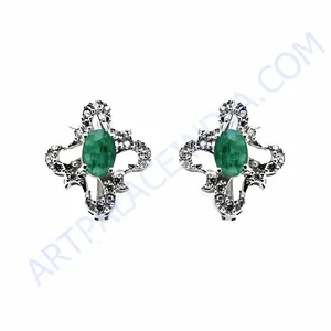 Trendy <b>Emerald</b> <b>Stud</b> <b>Earrings</b> in Silver Religious Gemstone Jewelry with Diamond Quartz Pearl Gold Rhodium Plating for Women Gift - Product Image 1