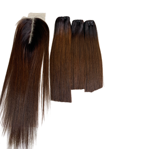 Extensions de cheveux Remy vietnamiennes de 10 pouces noires pour Ombre Brown Bundles Closure Bone Straight 100% Virgin Hair with Discount - Product Image 1