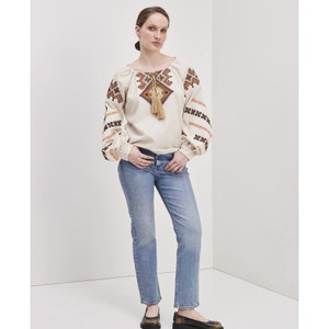 เสื้อเม็กซิกันแบบดั้งเดิมสำหรับผู้หญิงเสื้อเบลาส์ผ้าฝ้ายปักลายดอกไม้แขนกระดิ่งสไตล์ลำลองทอองค์ประกอบแฟชั่นที่เรียบง่าย - Product Image 3