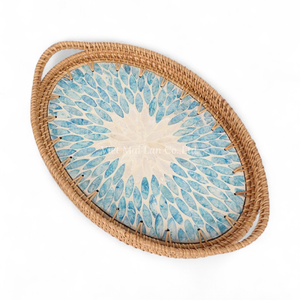 Bandeja de Servir Ecológica de Ratán Bohemio con Diseño Flexible y Madreperla para la Organización Diaria de la Mesa y el Comedor - Product Image 3