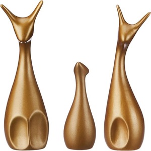 Lujoso oro moderno hecho a mano UV impreso cerámica ciervo familia muñeca estatuilla Oro mate decoración del hogar conjunto boda cumpleaños Diwali - Product Image 6