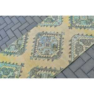 Turkish Vintage Rug, 2.6x7.2 ft Runner Rug, <b>Yellow</b> Patchwork Rug - Product Image 5