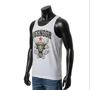 <b>Mens</b> Tank <b>Tops</b> Discharge Printed Embroidered Cotton Blend Breathable Sleeveless Casual Gym Wear - Product Image 3