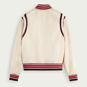 Chaqueta Bomber Varsity Personalizada para Mujer, Tela Vaquera, Ribete de Piel de Oveja, Algodón, Estilo Urbano Holgado - Product Image 2