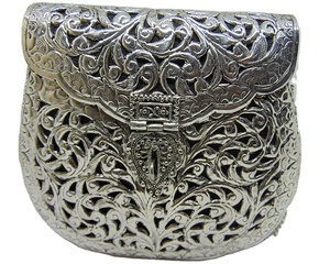 Vintage Indian Brass <b>Clutch</b> <b>Purse</b> for Women Hand-Carved Floral Metal Frame Pearl Decorations Flap Shoulder Bag for Evening Use - Product Image 1