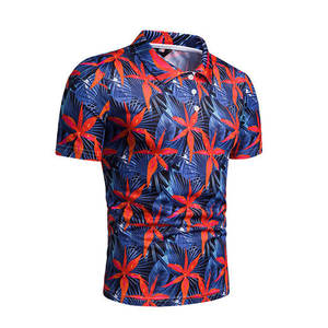 Men's Performance Knitted for <b>Shirt</b> | <b>Blue</b> Orange Tropical Floral Sublimation Print | Breathable Customizable Colors Sizes - Product Image 3