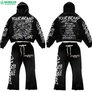 450 GSM Pullover Hoodie Set Distressed Acid Wash Sun Faded Unisex Heavyweight 100% Cotton Eco-Friendly <b>Tracksuit</b> & Sweat Pants - Product Image 2
