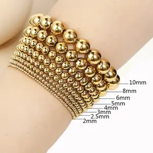 Europe and America Smooth Diameter 3-4-6-8mm Elastic Stainless Steel Bracelet High Polish Gold Ball Beads Bracelet for Men Women