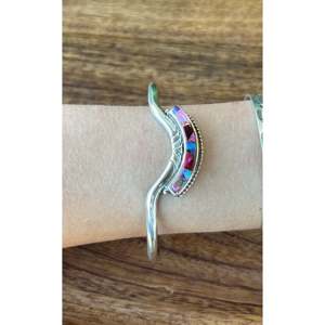 Navajo Handmade Fashion <b>Cuff</b> <b>Bracelet</b> in Pink Mohave Turquoise & Sterling <b>Silver</b> - Product Image 1