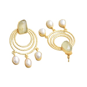 Pendientes de Latón de Exportación al por Mayor, Diseño de Piedra Natural en Bruto con Perlas, Acabado de Latón Antiguo, Pieza de Moda, Premium B2B - Product Image 3