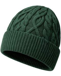 Customized Winter Knit Beanie <b>Hat</b> Forest <b>Green</b> Cable Knit Ribbed Cuff Warm Soft Acrylic Wool Blend Unisex Wholesale - Product Image 1