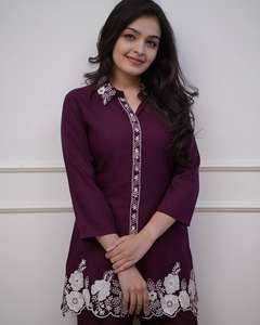 Femmes indiennes rayonne Kurti cordon ensemble Bollywood Designer ethnique Kurta pantalon ensemble robe par Maruti mode - Product Image 4