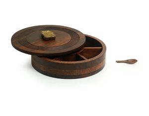 Mystic Owl Block Caja de especias hecha a mano con cuchara en mango y madera de sheesham 7 contenedores contenedor de especias con cuchara de madera - Product Image 5