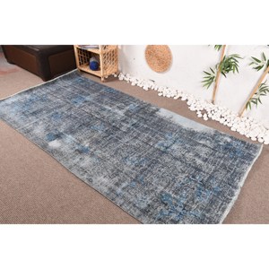 Tapis Moderne en Laine Patchwork Bleu Gris 4x8ft Style Traditionnel Chinois Rectangulaire Motif Abstrait Viscose 10mm Peluche Latex - Product Image 3