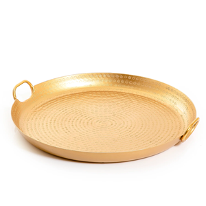 Producto de alta calidad, bandejas redondas de Metal con acabado personalizado con asas para el desayuno, platos de comida, servidor para un estilo único - Product Image 1