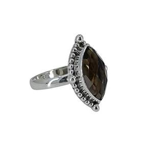 925 Sterling Silver Handmade Boho <b>Ring</b> with Smoky <b>Quartz</b> Marquise Cut-Perfect November Birthstone Gift for Her - Product Image 1
