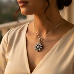 Joyería de Plata 925 para Mujer, Regalo, Colgante de Flor Hecho a Mano con Piedras Preciosas, Chapado en Rodio, Colgantes o Dijes de Oro Rosa - Product Image 3