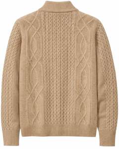 Manufacturer Custom <b>Mens</b> Quarter <b>Zip</b> Cable Knit Sweater Beige Textured Pattern High Neck Warm Winter Casual Pullover OEM Custom - Product Image 2