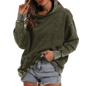 Sudadera con capucha de lavado ácido de manga larga para mujer personalizada algodón poliéster nuevo último diseño transpirable Puloever sudadera precio bajo OEM - Product Image 4