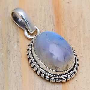<b>Solid</b> 925 Sterling Silver Rainbow Moonstone Gemstone Handmade Wedding <b>Pendant</b> Fine Jewelry - Product Image 2