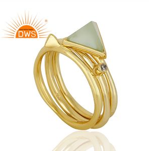 Última tendencia Plata esterlina Chapado en oro Cz & Aqua Calcedonia Piedra preciosa Juego de 3 Anillo apilable Demi Fabricación de joyería fina - Product Image 5