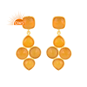 Pendientes colgantes de piedras preciosas de Calcedonia amarilla Natural chapados en oro de 18 quilates de plata esterlina superventas, fabricante de joyería fina Demi - Product Image 1