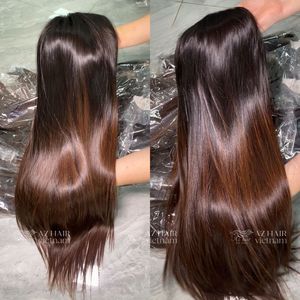 Pelucas al por mayor vietnamitas lisas sin pegamento, cabello humano con cutícula alineada, punta marrón, 2x4 2x6 HD frontal para pelucas de mujer negra - Product Image 1