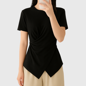 Offre Spéciale femmes à manches courtes col rond torsadé taille t-shirt haut décontracté séchage rapide respirant tissu confortable Vietnam approvisionnement - Product Image 1