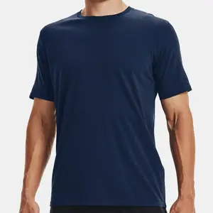 Lacivert ekran baskı DTG DTF baskı Polyester Tee koşu T shirt özel Unisex karışımlı performans t-shirt