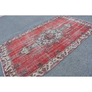 Antiguo rojo Beige 5,3X9,4 pies de lana alfombra de área grande Vintage turco Patchwork diseño látex sala de estar decoraciones tejido plano - Product Image 2