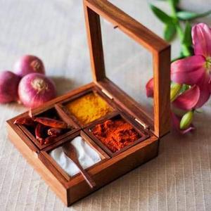 Boîte à épices en bois de luxe avec couvercle en verre transparent, apparence haut de gamme, option économique pour les cadeaux traditionnels indiens et occidentaux - Product Image 1