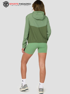 ชุดเสื้อผ้าแนวแอคทีฟผ้าซาตินสำหรับผู้หญิง, เสื้อแจ็คเก็ตกันลมมีซิปมีฮู้ดกางเกงขาสั้นเอวสูงสไตล์นักขี่จักรยานทรงพลัสไซส์ผ้าซาตินน้ำหนักเบาลายพื้น - Product Image 2