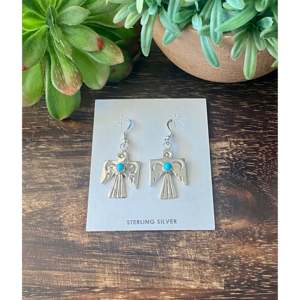 Navajo Handmade Turquoise & Sterling Silver Thunderbird Drop Earrings - Product Image 1